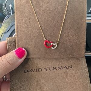 David Yurman Red and Gold Heart Necklace 18k